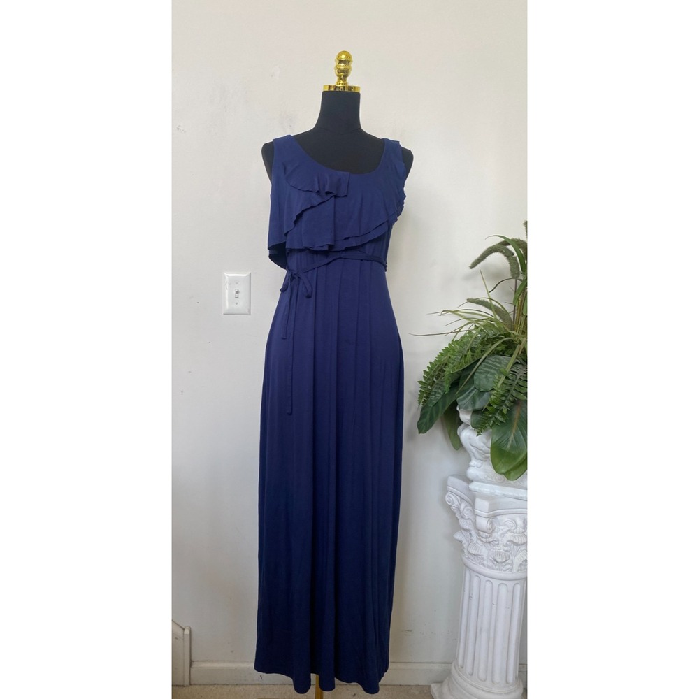 Calvin Klein Women's Navy Layered Ruffle Sleeveless Maxi Dress Size 10 EUC! $139